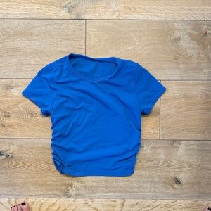 lululemon athletica Royal Blue Cropped Short Sleeve Ruched Tee